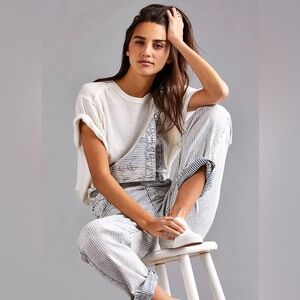 Free People Ziggy Railroad Stripe Denim Overalls